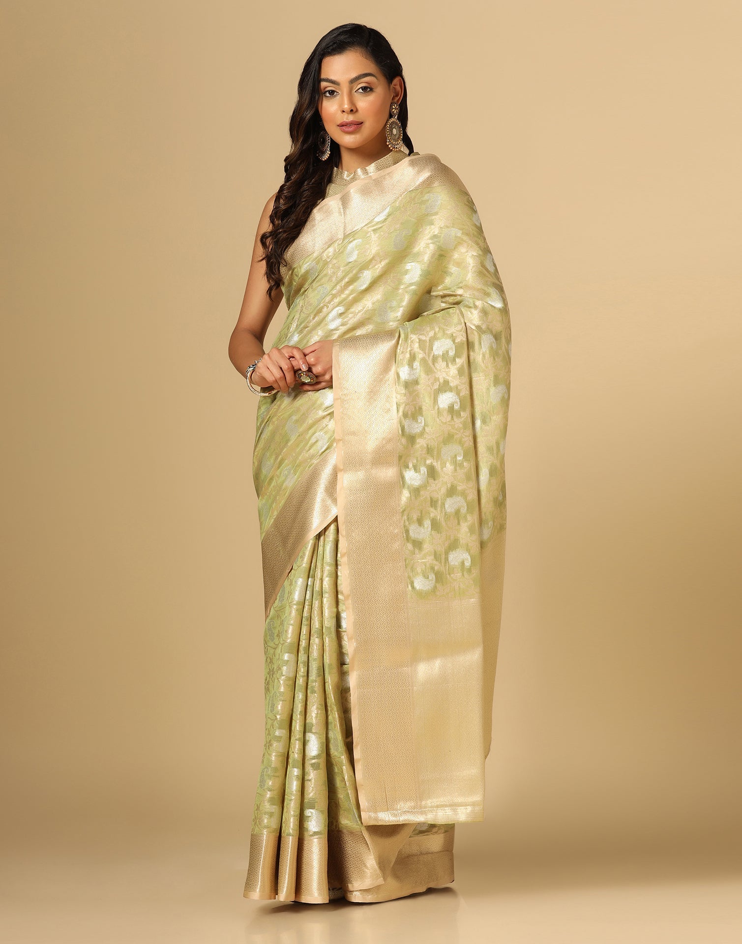 Light Green & Gold Silk Jacquard Saree | Leemboodi