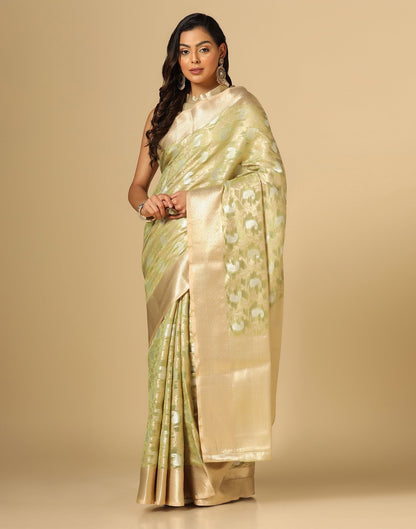 Light Green & Gold Silk Jacquard Saree | Leemboodi