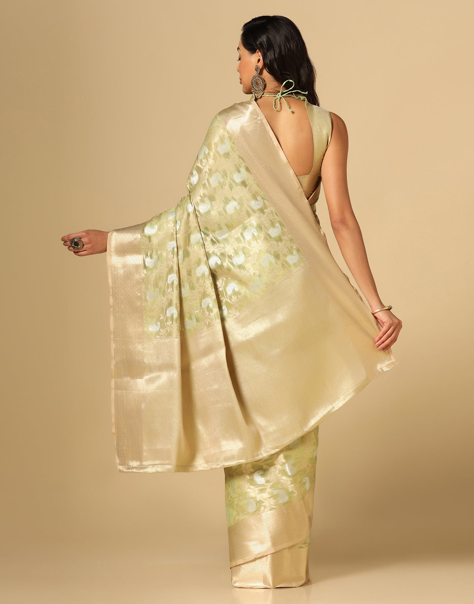 Light Green & Gold Silk Jacquard Saree | Leemboodi