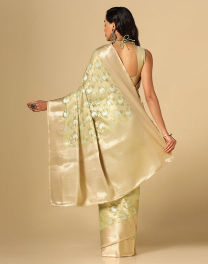 Light Green & Gold Silk Jacquard Saree | Leemboodi