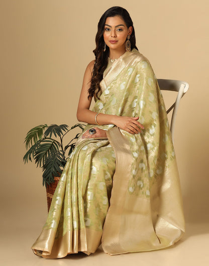 Light Green & Gold Silk Jacquard Saree | Leemboodi