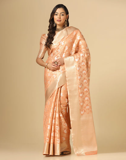 Peach & Gold Silk Jacquard Saree | Leemboodi