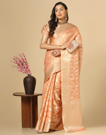 Peach & Gold Silk Jacquard Saree | Leemboodi