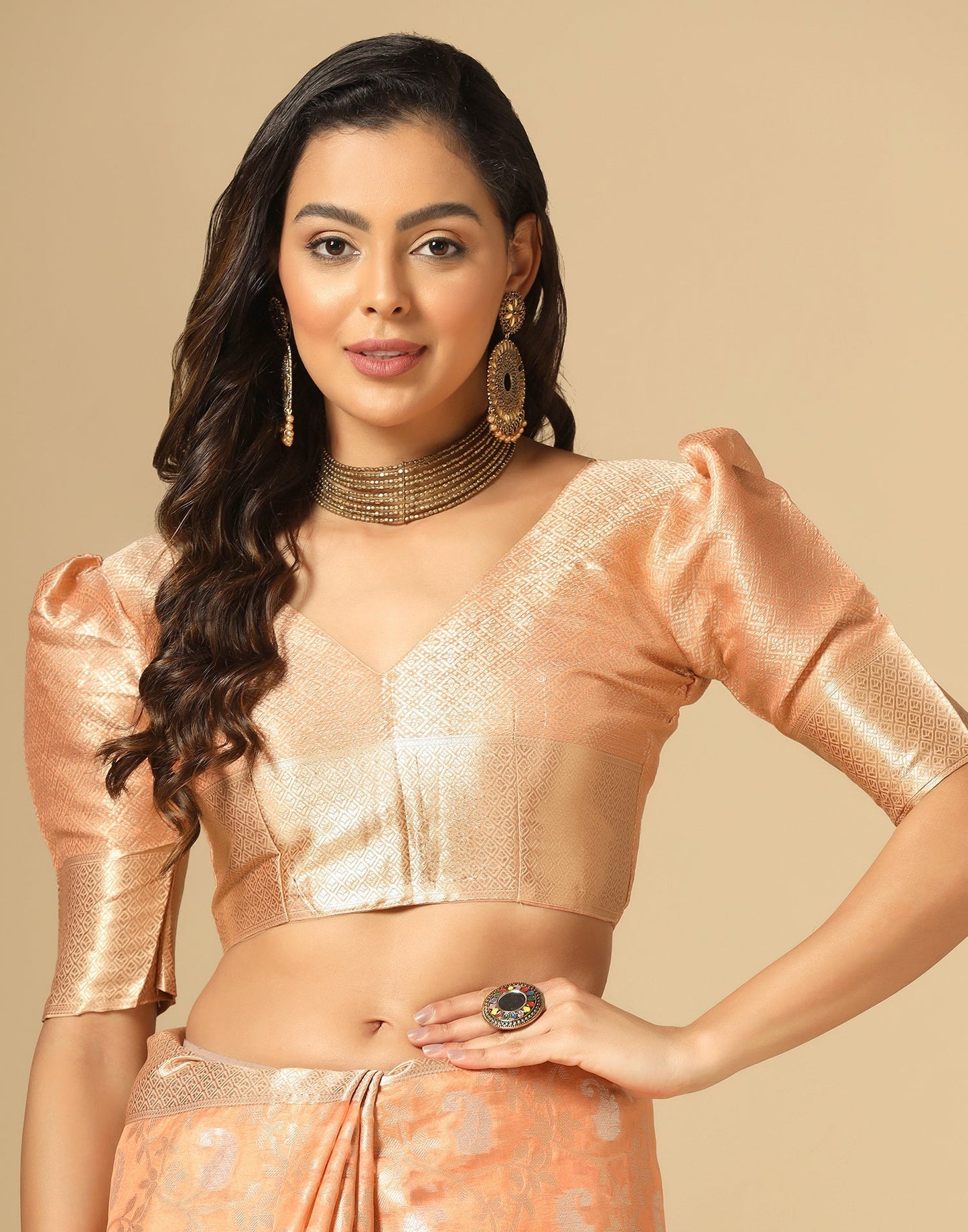 Peach & Gold Silk Jacquard Saree | Leemboodi