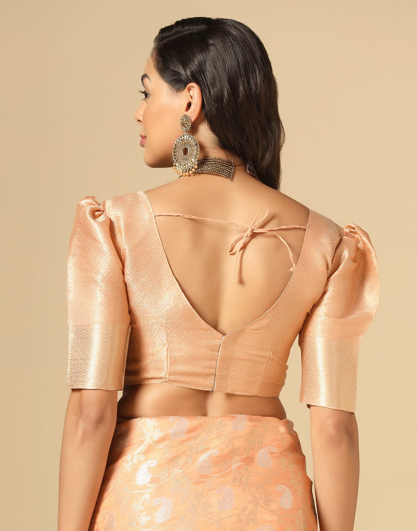 Peach & Gold Silk Jacquard Saree | Leemboodi