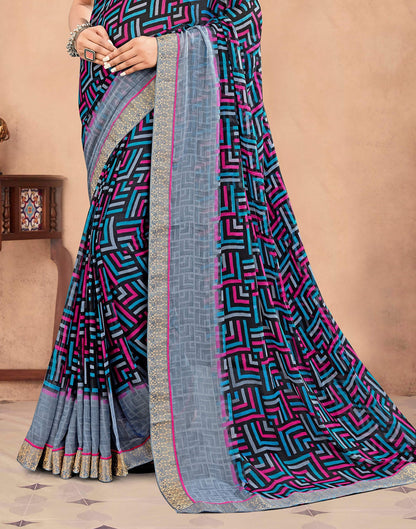 Multicoloured Chiffon Printed Saree | Sudathi