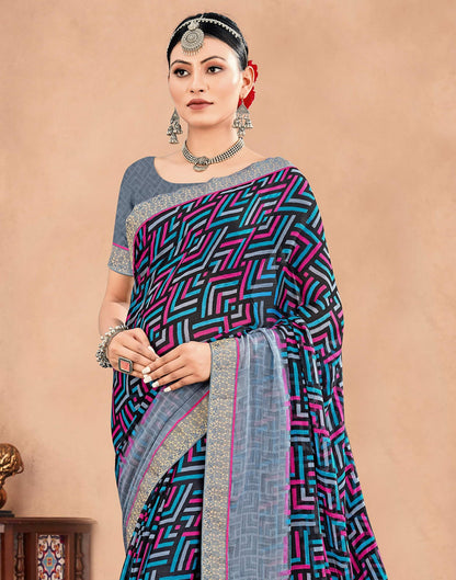 Multicoloured Chiffon Printed Saree | Sudathi