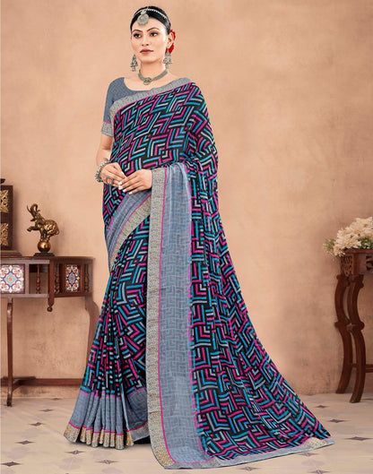 Multicoloured Chiffon Printed Saree | Sudathi