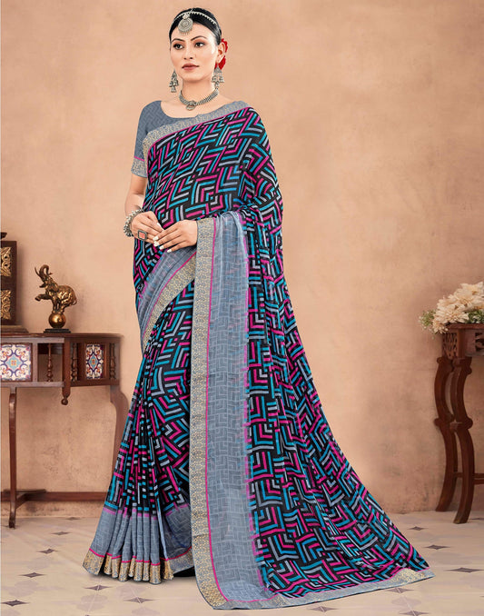 Multicoloured Chiffon Printed Saree | Sudathi