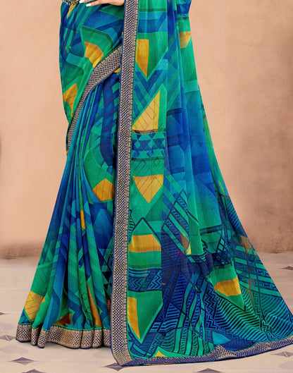 Blue & Multicoloured Chiffon Printed Saree | Sudathi