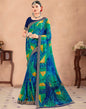Blue & Multicoloured Chiffon Printed Saree | Sudathi