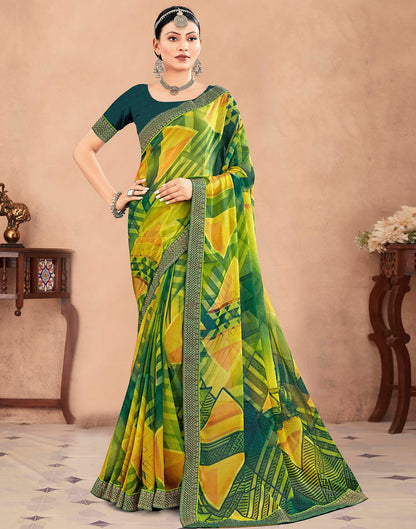 Green Chiffon Printed Saree | Sudathi