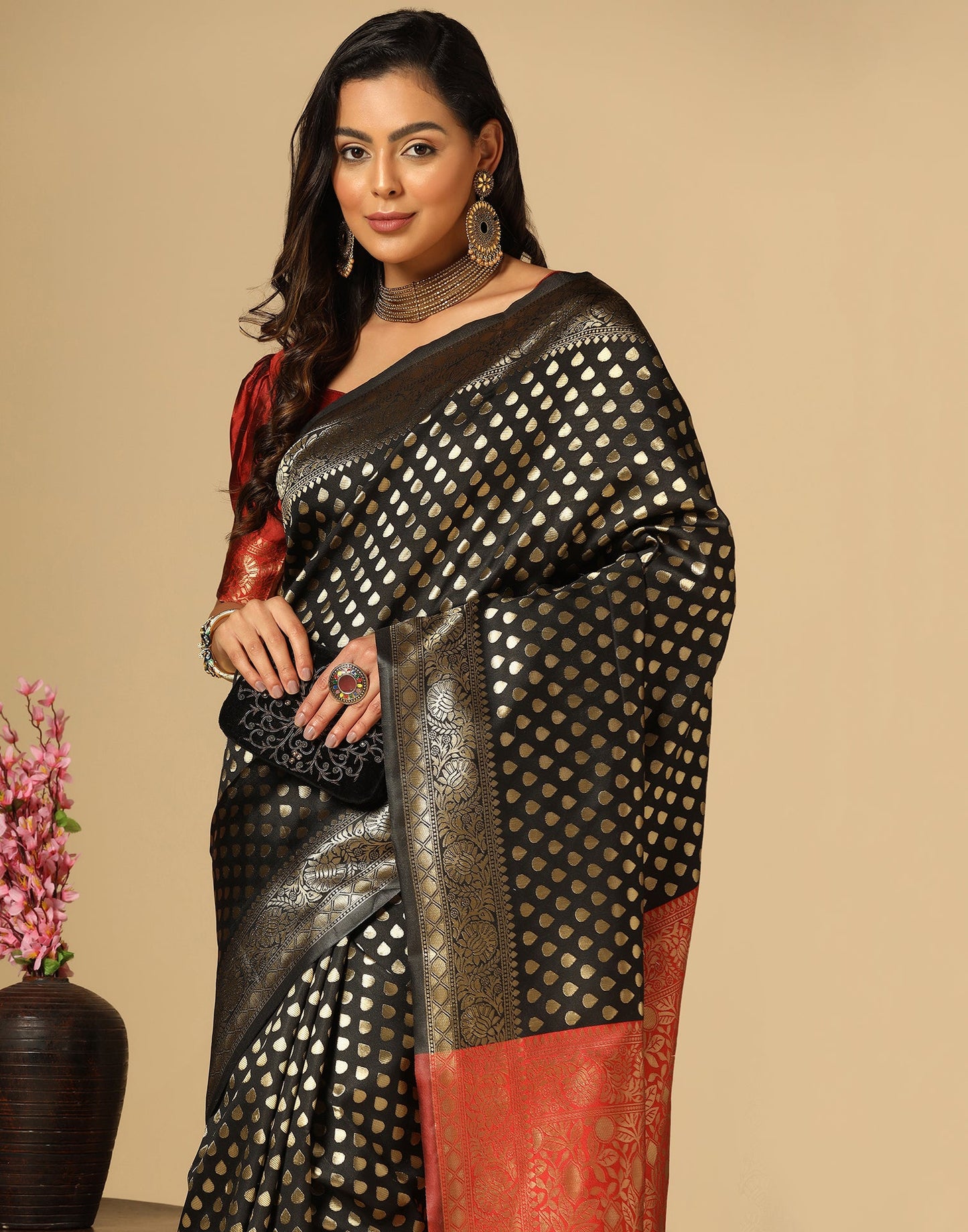 Black Silk Weaving Saree