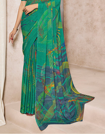 Rama Green Georgette Printed Saree | Sudathi