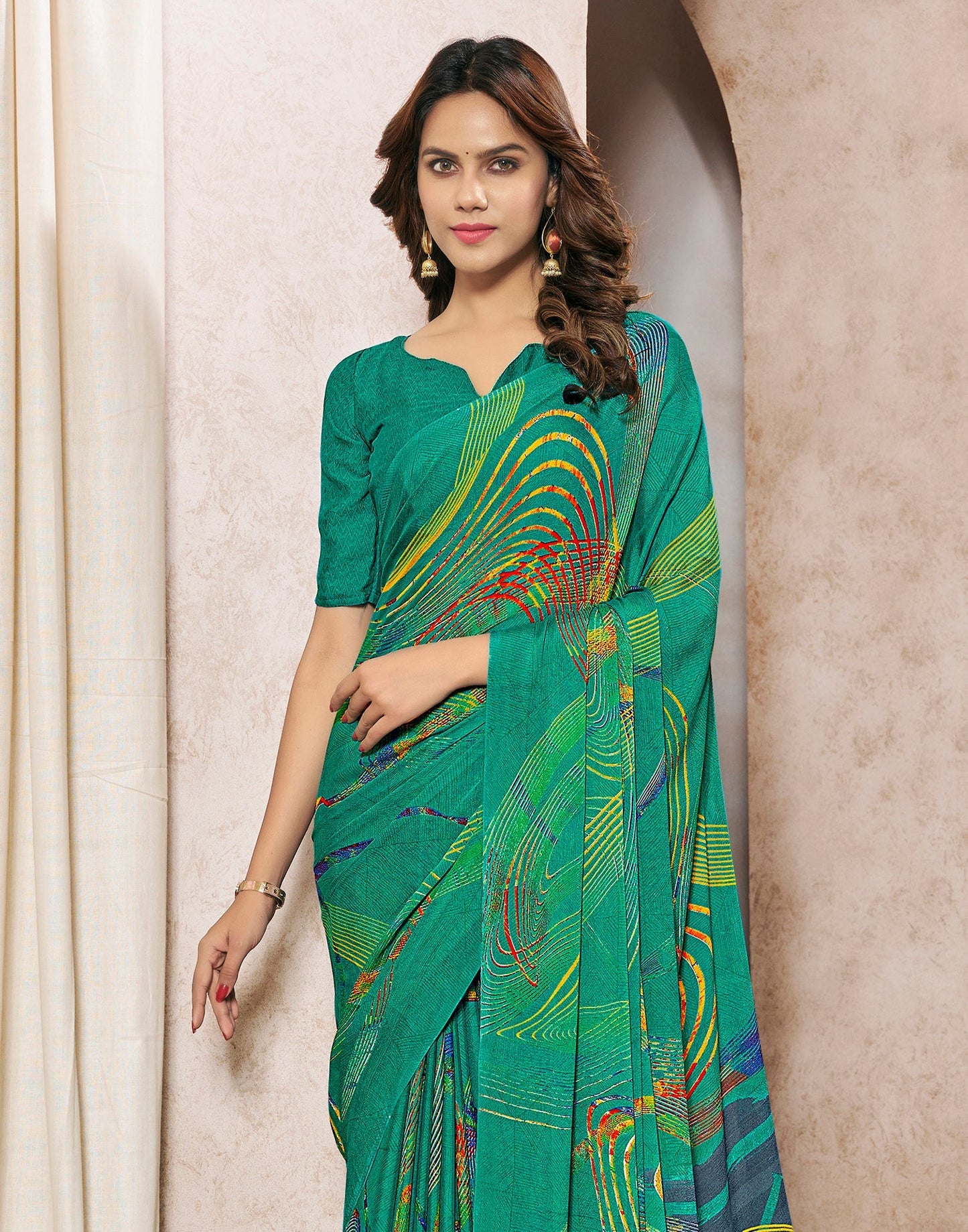 Rama Green Georgette Printed Saree | Sudathi