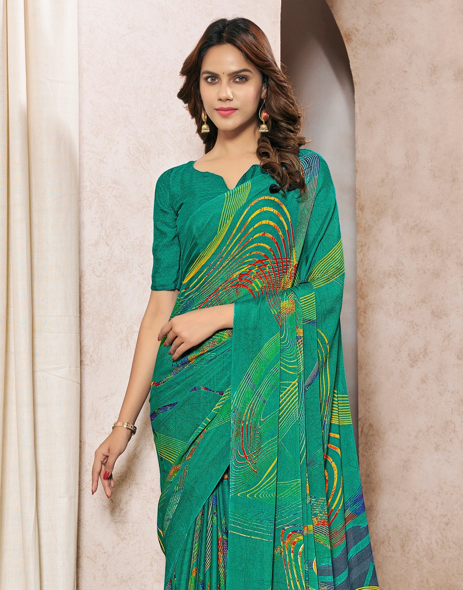 Rama Green Georgette Printed Saree | Sudathi