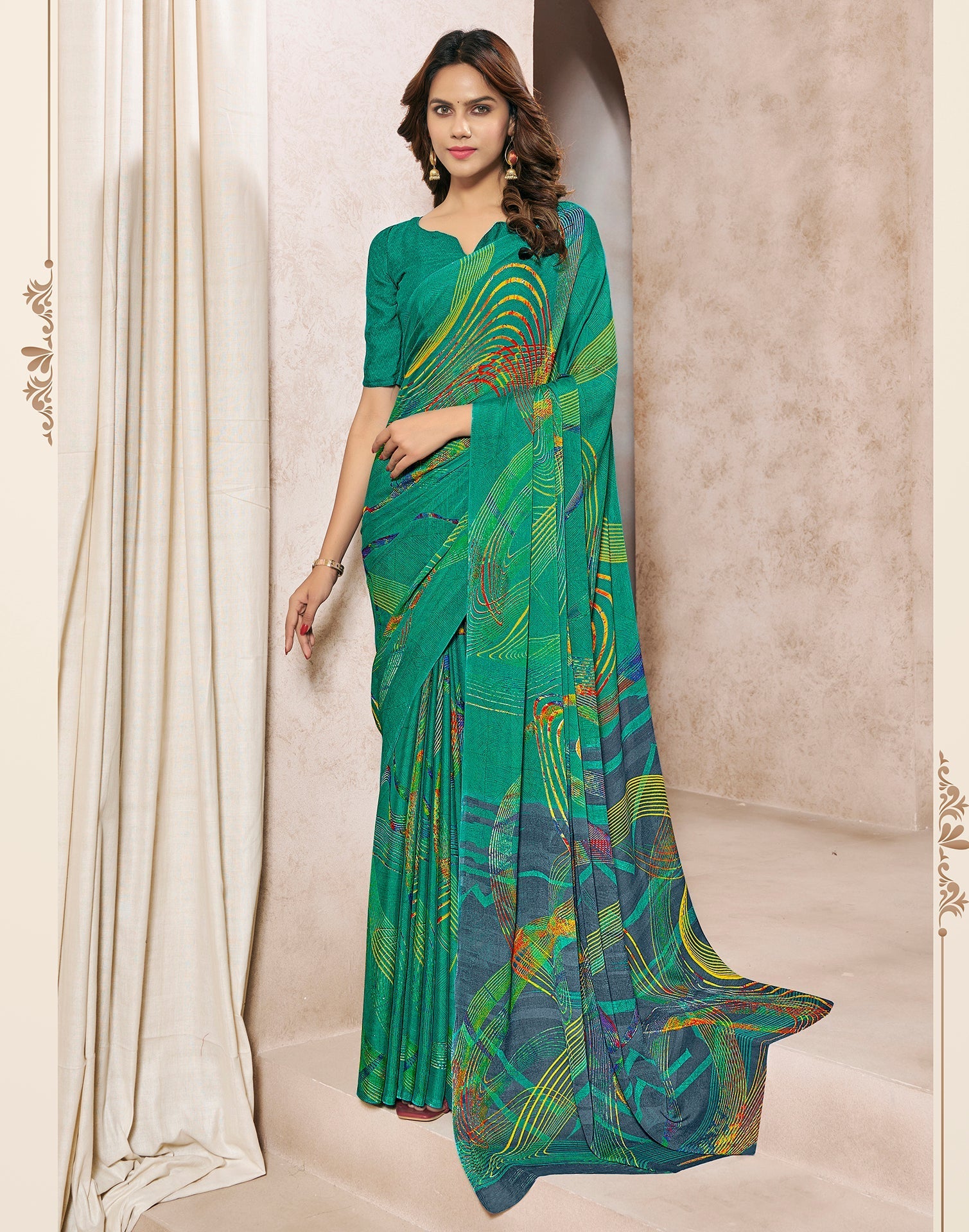 Rama Green Georgette Printed Saree | Sudathi