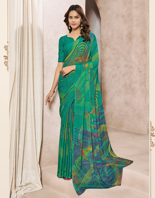 Rama Green Georgette Printed Saree | Sudathi