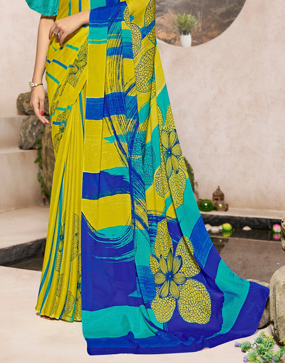 Lime Green Georgette Printed Saree | Sudathi