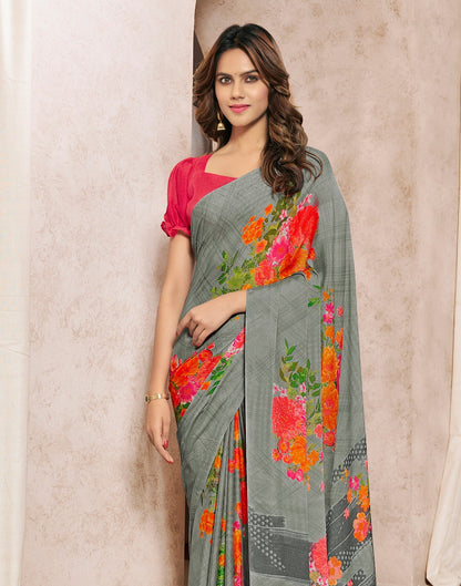 Grey Georgette Printed Saree | Sudathi