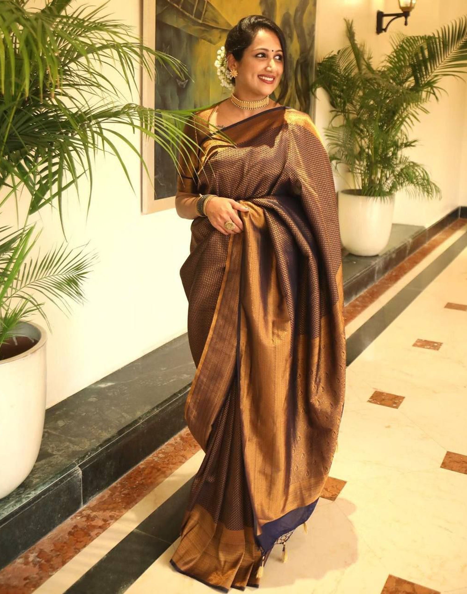 Coffee Banarasi Silk Saree | Sudathi