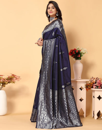 Navy Blue Banarasi Silk Saree | Leemboodi