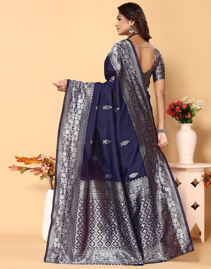 Navy Blue Banarasi Silk Saree | Leemboodi