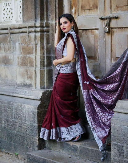 Maroon Banarasi Silk Saree | Sudathi