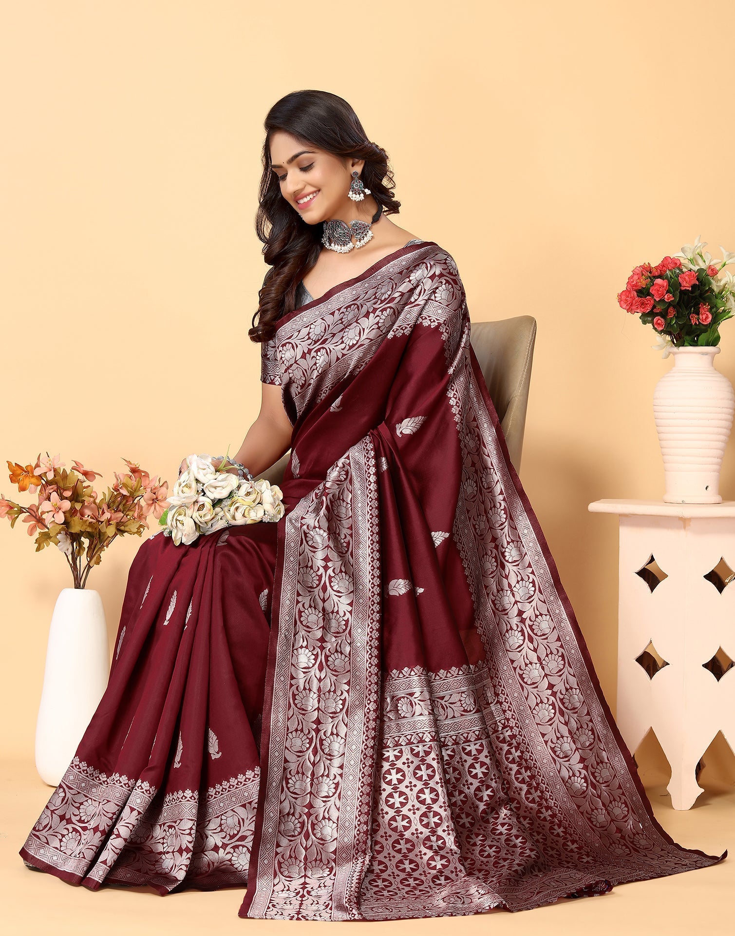 Maroon Banarasi Silk Saree | Sudathi