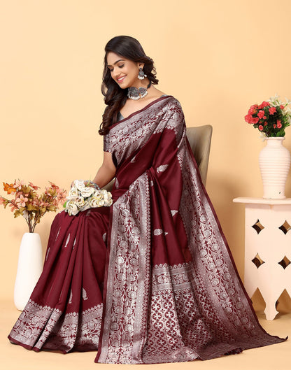 Maroon Banarasi Silk Saree | Sudathi
