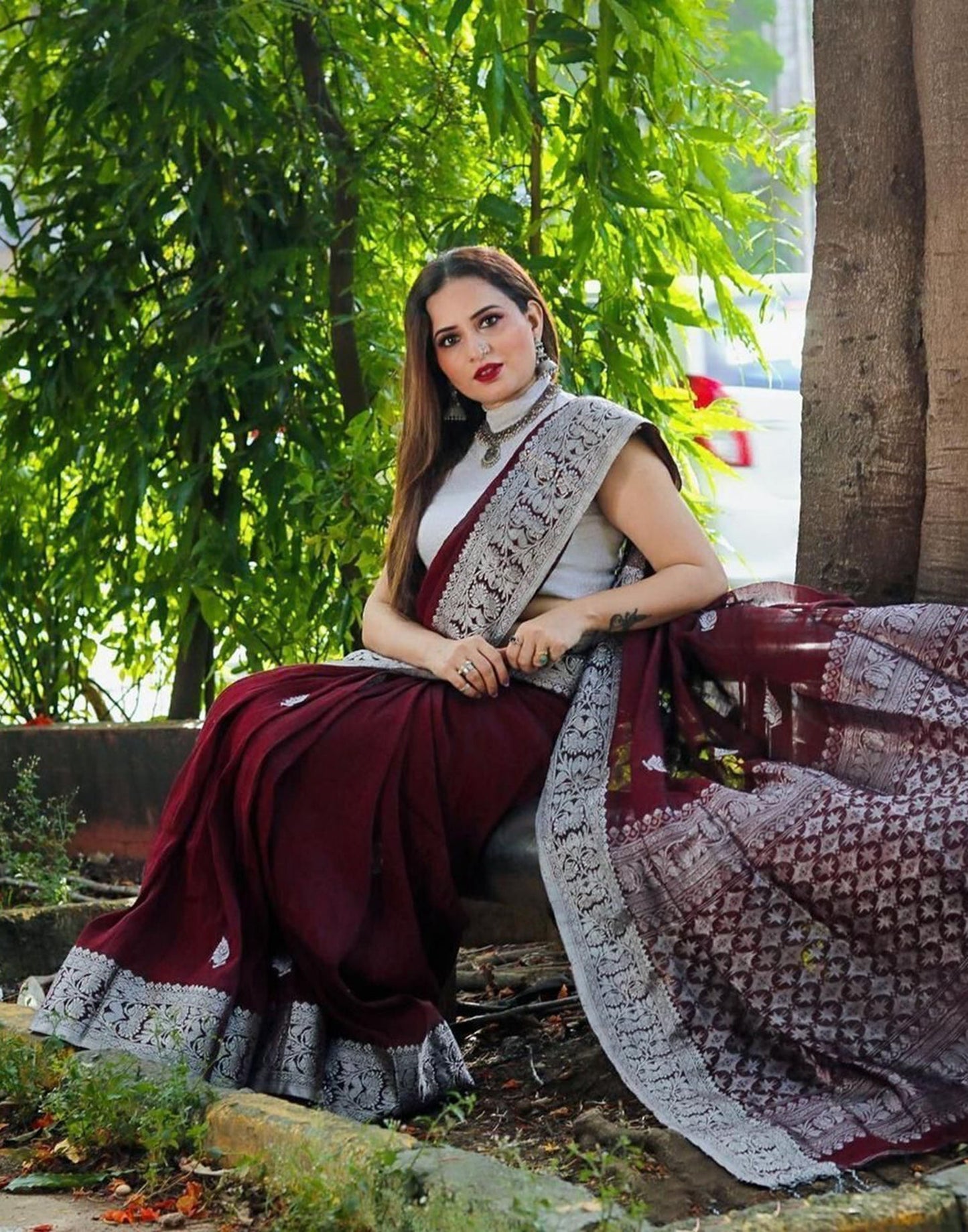 Maroon Banarasi Silk Saree | Sudathi