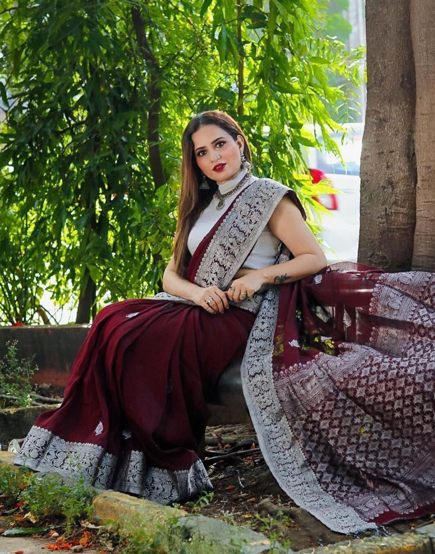Maroon Banarasi Silk Saree | Sudathi