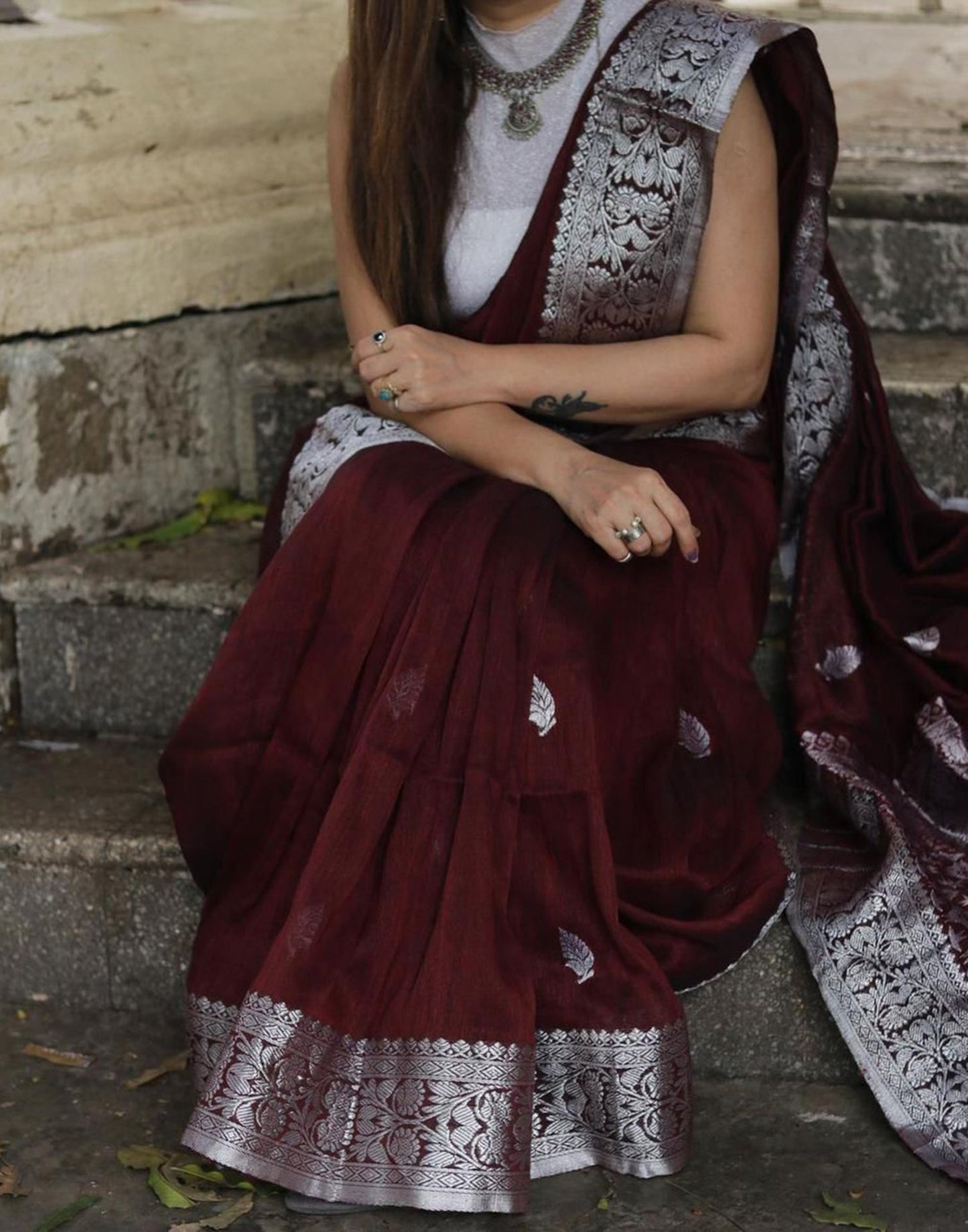 Maroon Banarasi Silk Saree | Sudathi