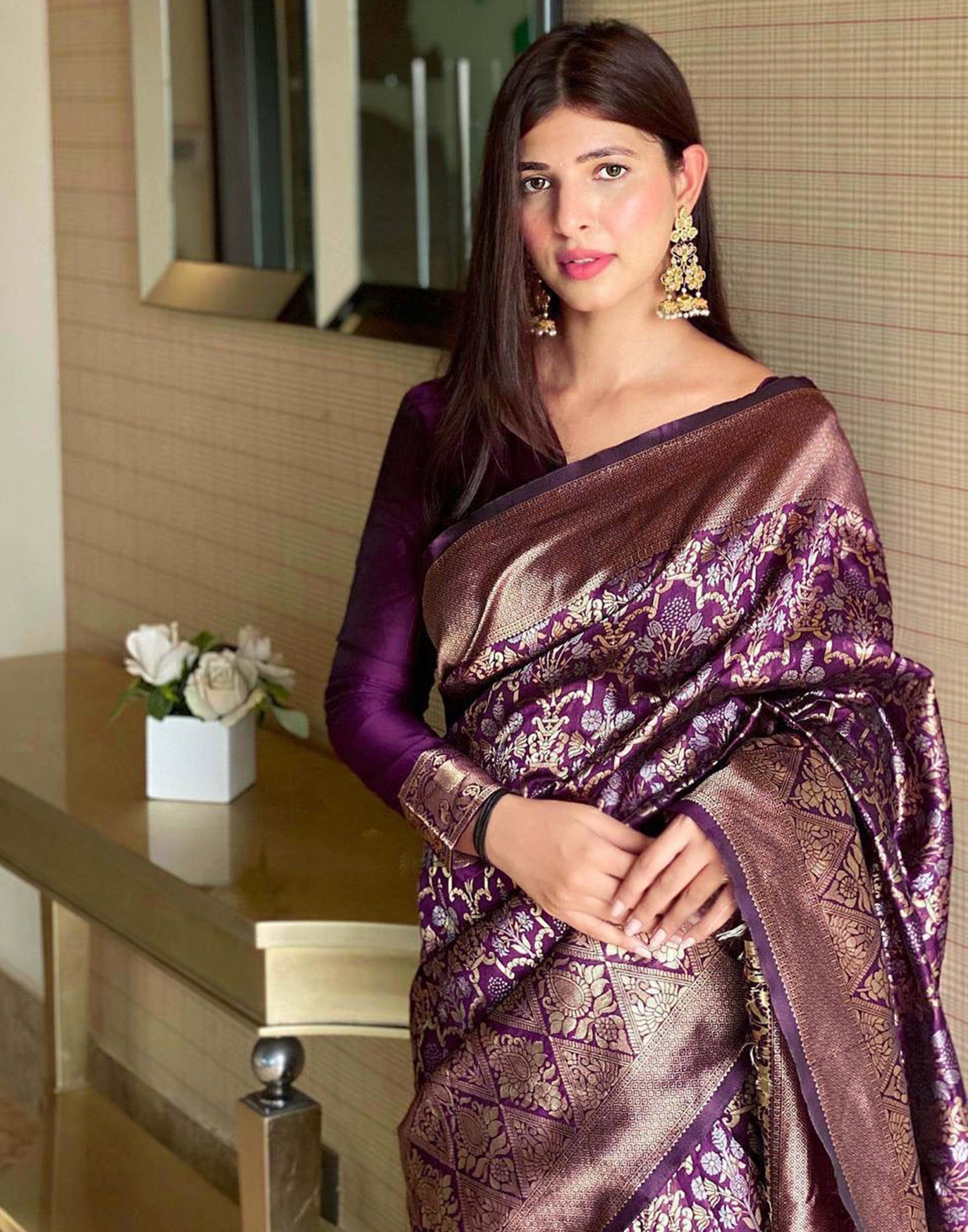 Wine Banarasi Silk Saree | Sudathi