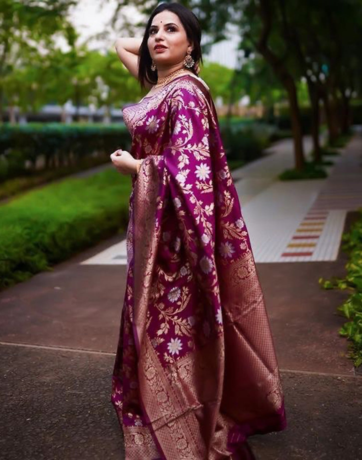 Wine Banarasi Silk Saree | Leemboodi