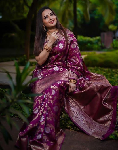 Wine Banarasi Silk Saree | Leemboodi