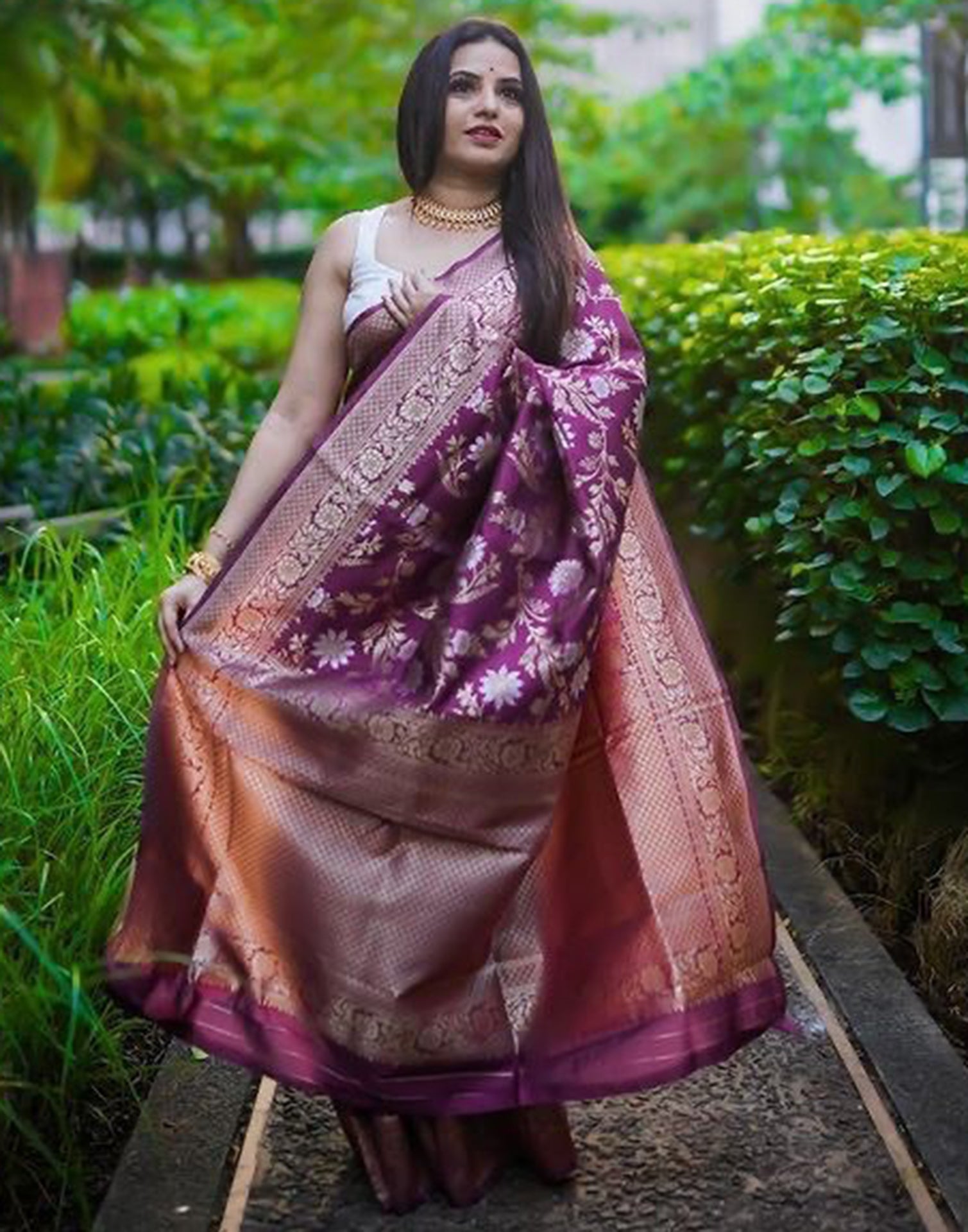 Wine Banarasi Silk Saree | Leemboodi