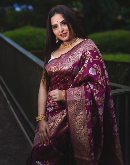 Wine Banarasi Silk Saree | Leemboodi