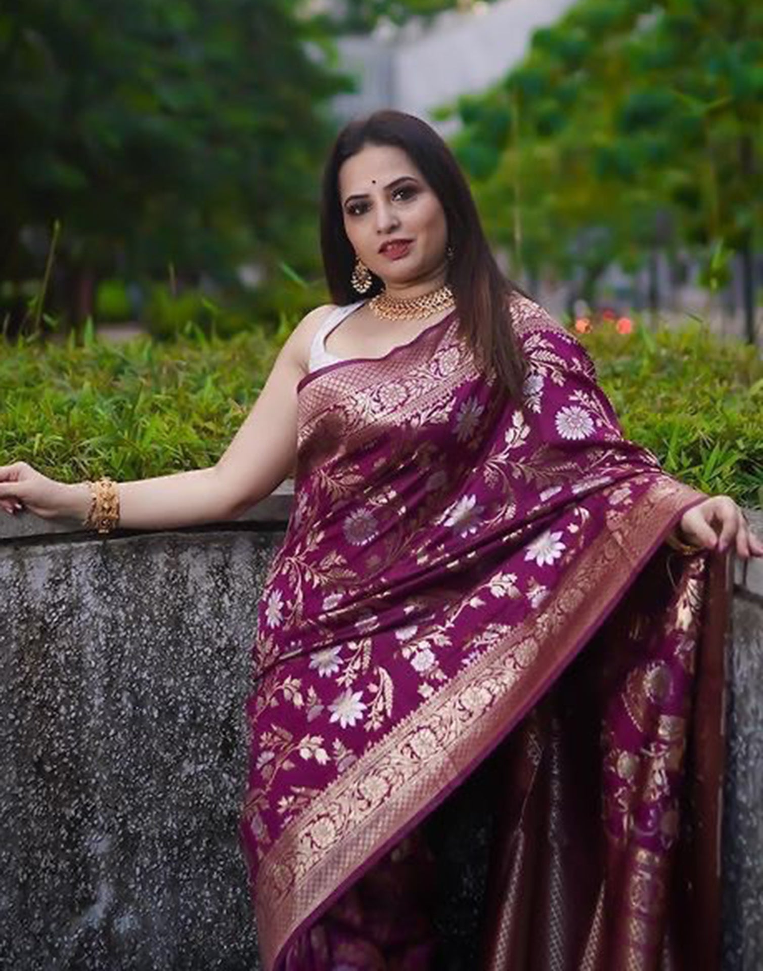 Wine Banarasi Silk Saree | Leemboodi