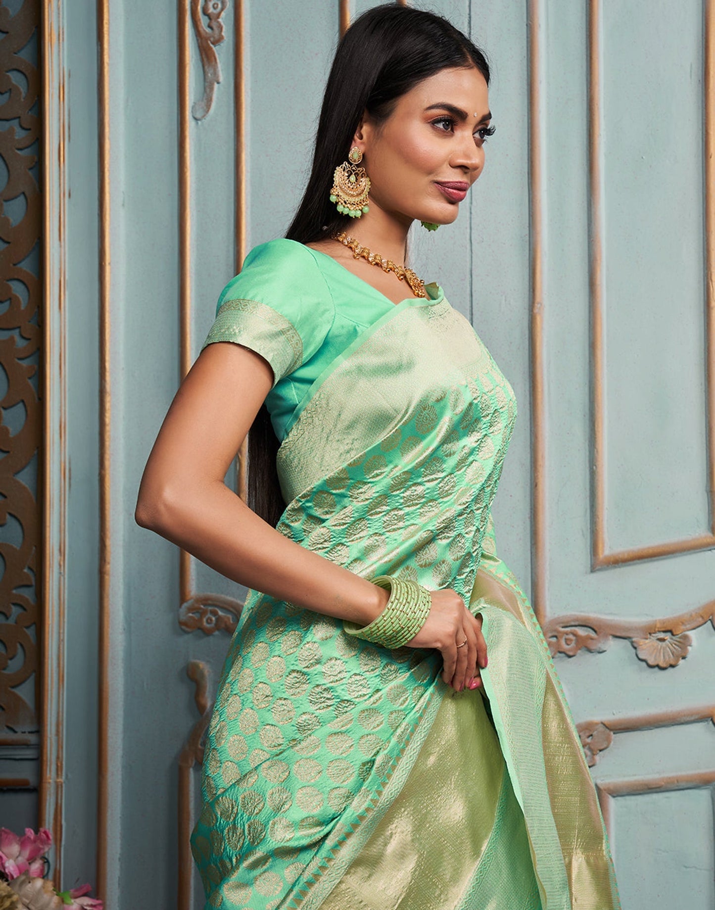 Light Green Banarasi Silk Saree | Sudathi