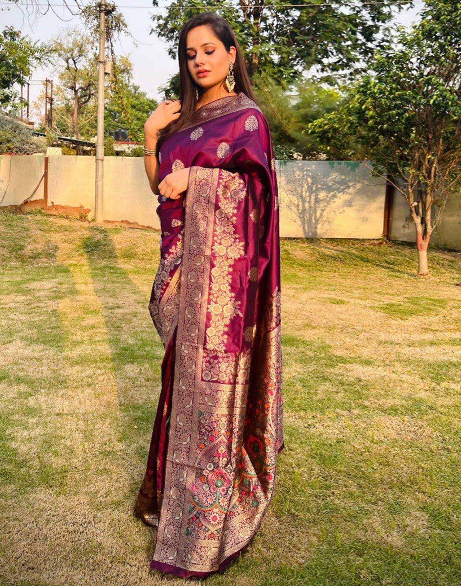 Wine Banarasi Silk Saree | Leemboodi