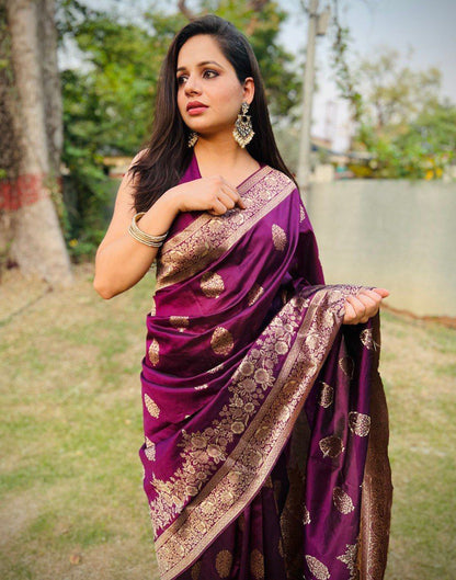 Wine Banarasi Silk Saree | Leemboodi