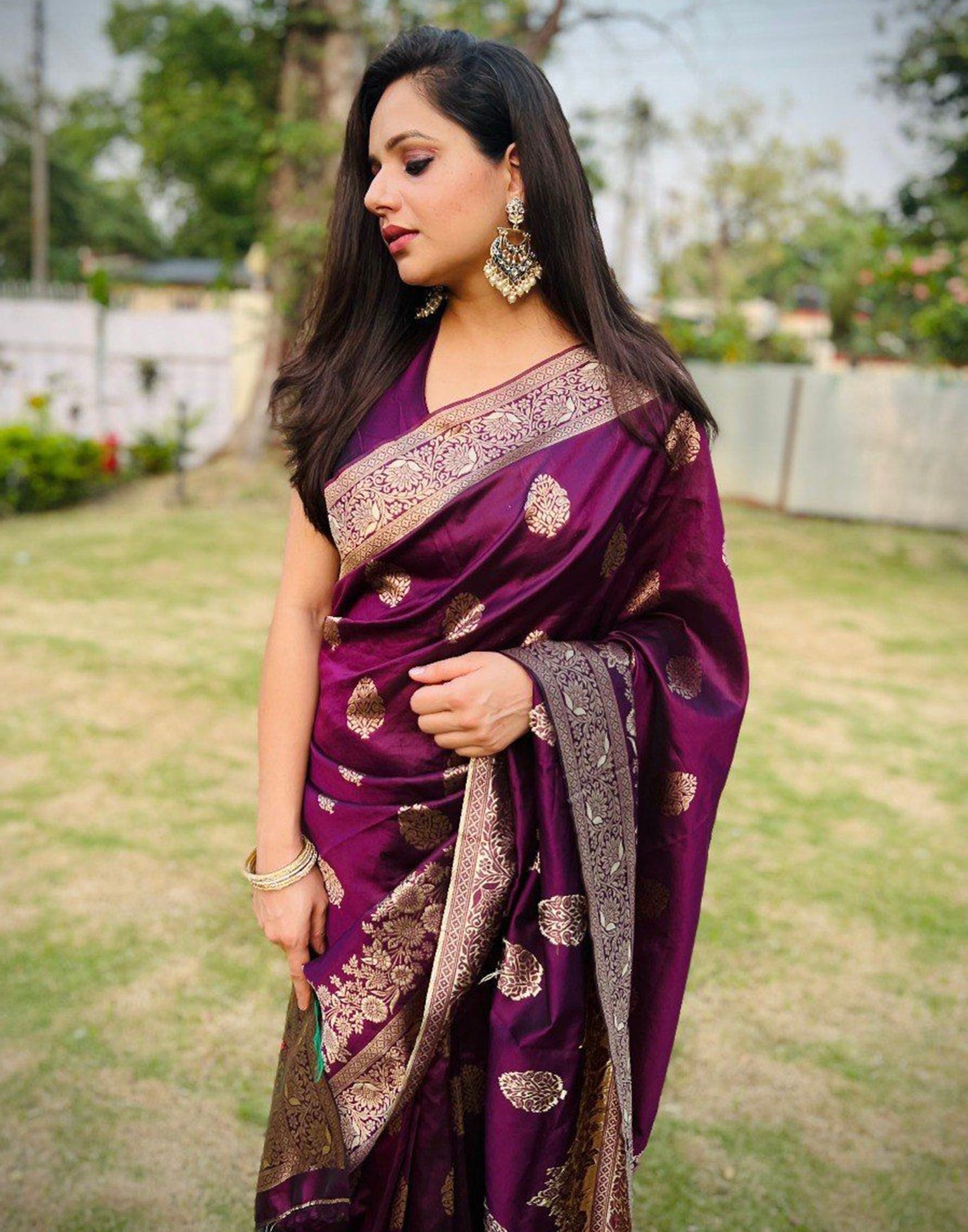 Wine Banarasi Silk Saree | Leemboodi