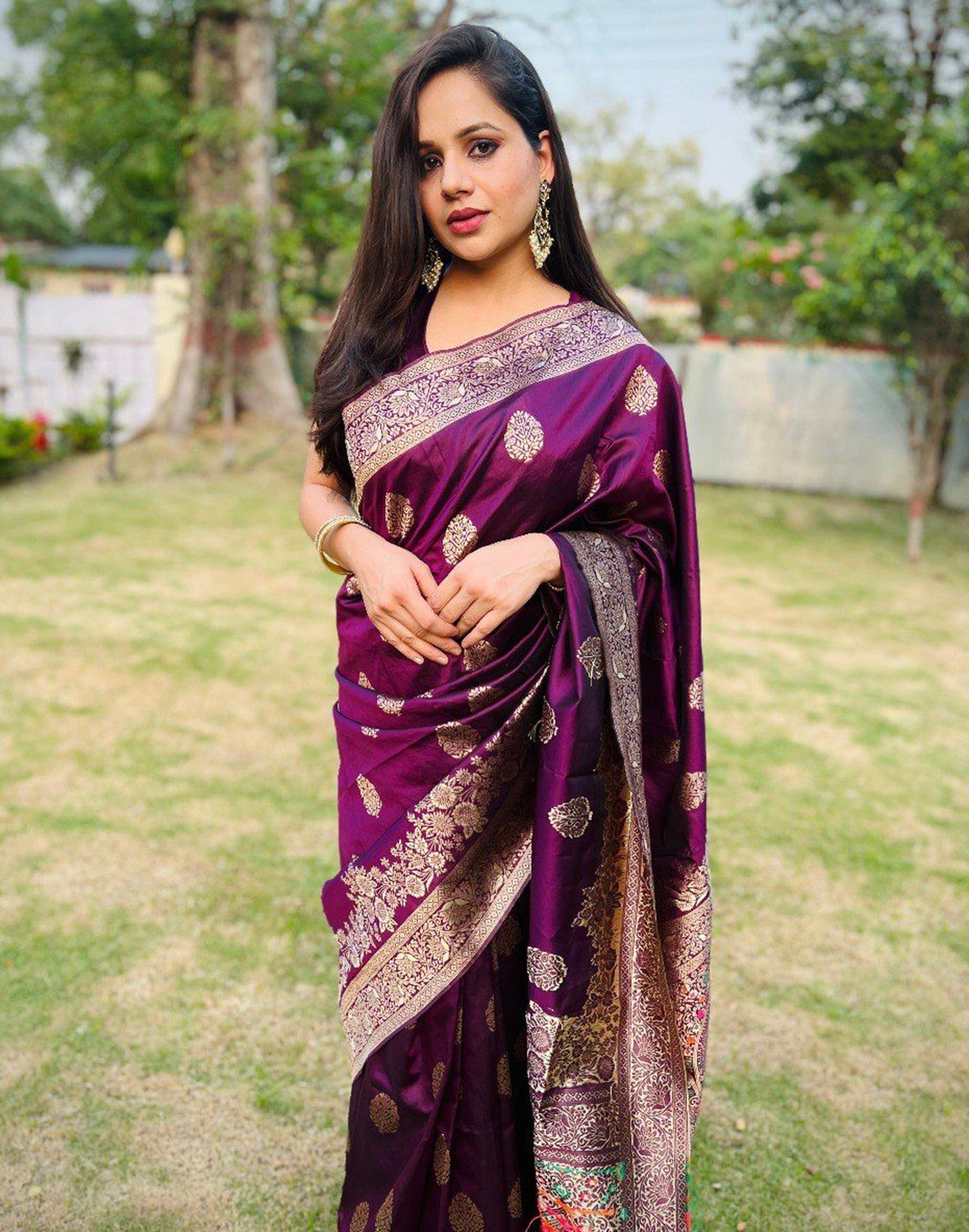 Wine Banarasi Silk Saree | Leemboodi