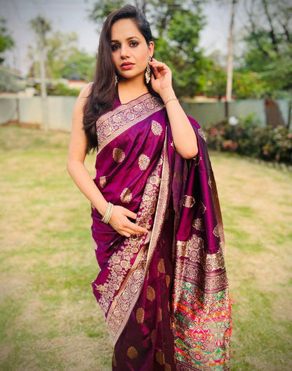 Wine Banarasi Silk Saree | Leemboodi