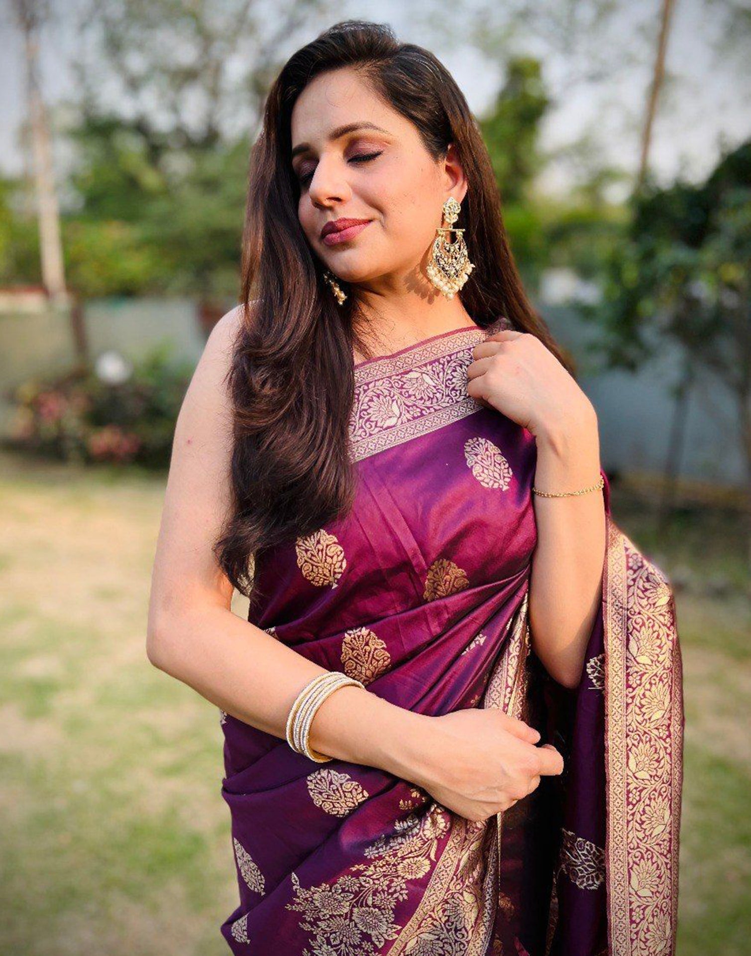 Wine Banarasi Silk Saree | Leemboodi