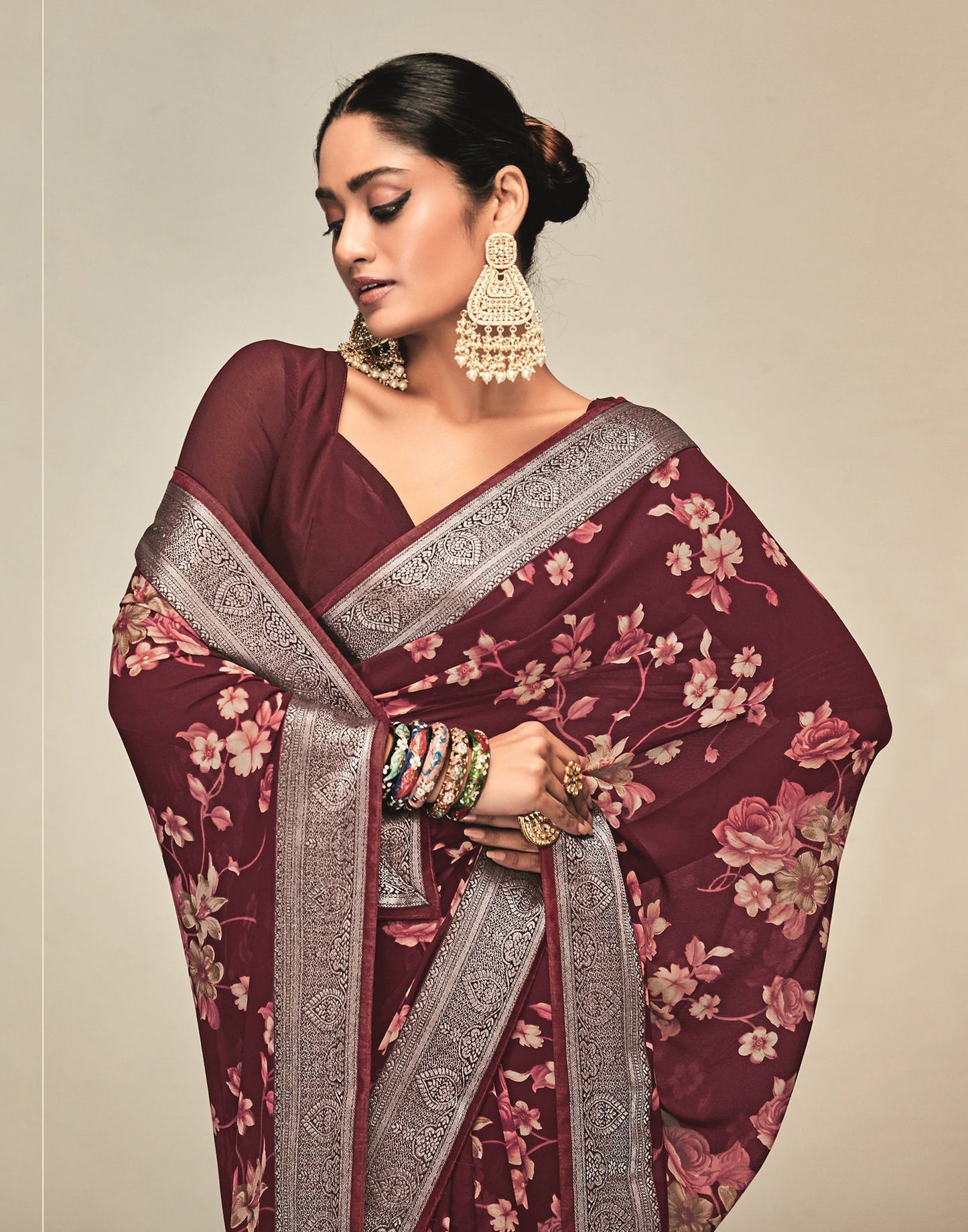 Maroon Georgette Printed Saree | Leemboodi