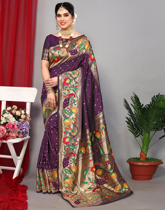 Wine Paithani Silk Saree | Leemboodi