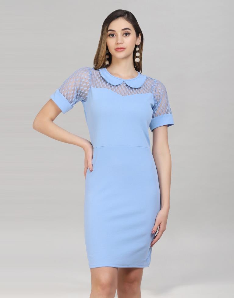 Light Blue Coloured Lycra Knitted Bodycon | Sudathi