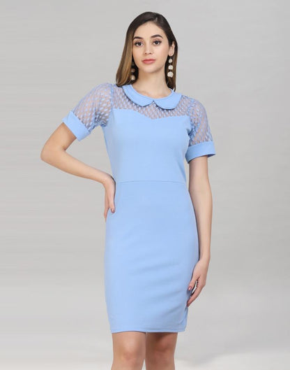 Light Blue Coloured Lycra Knitted Bodycon | Sudathi